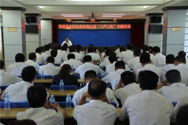 6月5日，蒼梧縣水利電業(yè)有限公司開展 &ldquo;三嚴三實&rdquo;專題教育黨課暨黨風廉政教育培訓，黨課邀請蒼梧縣人民檢察副檢察長莫孔文為